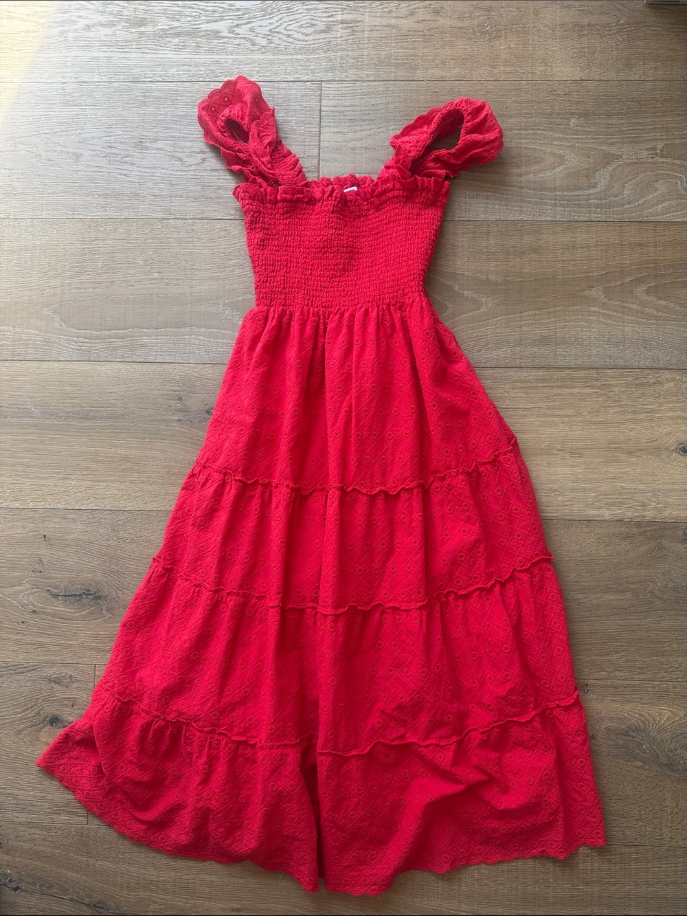 Hill House Red Smocked Tiered Dress